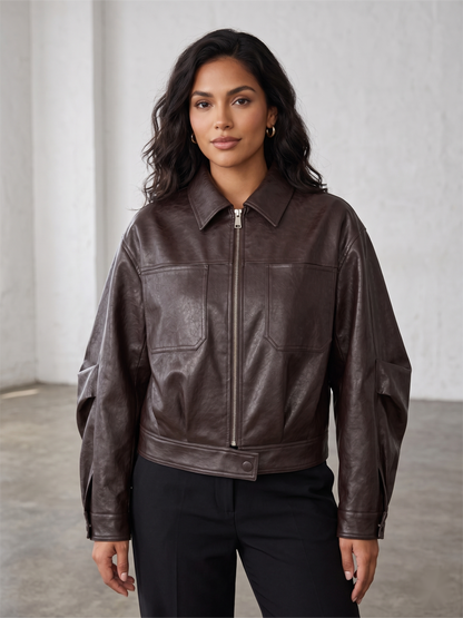 Vintage & Oversized & Relax Vegan Leather Jacket