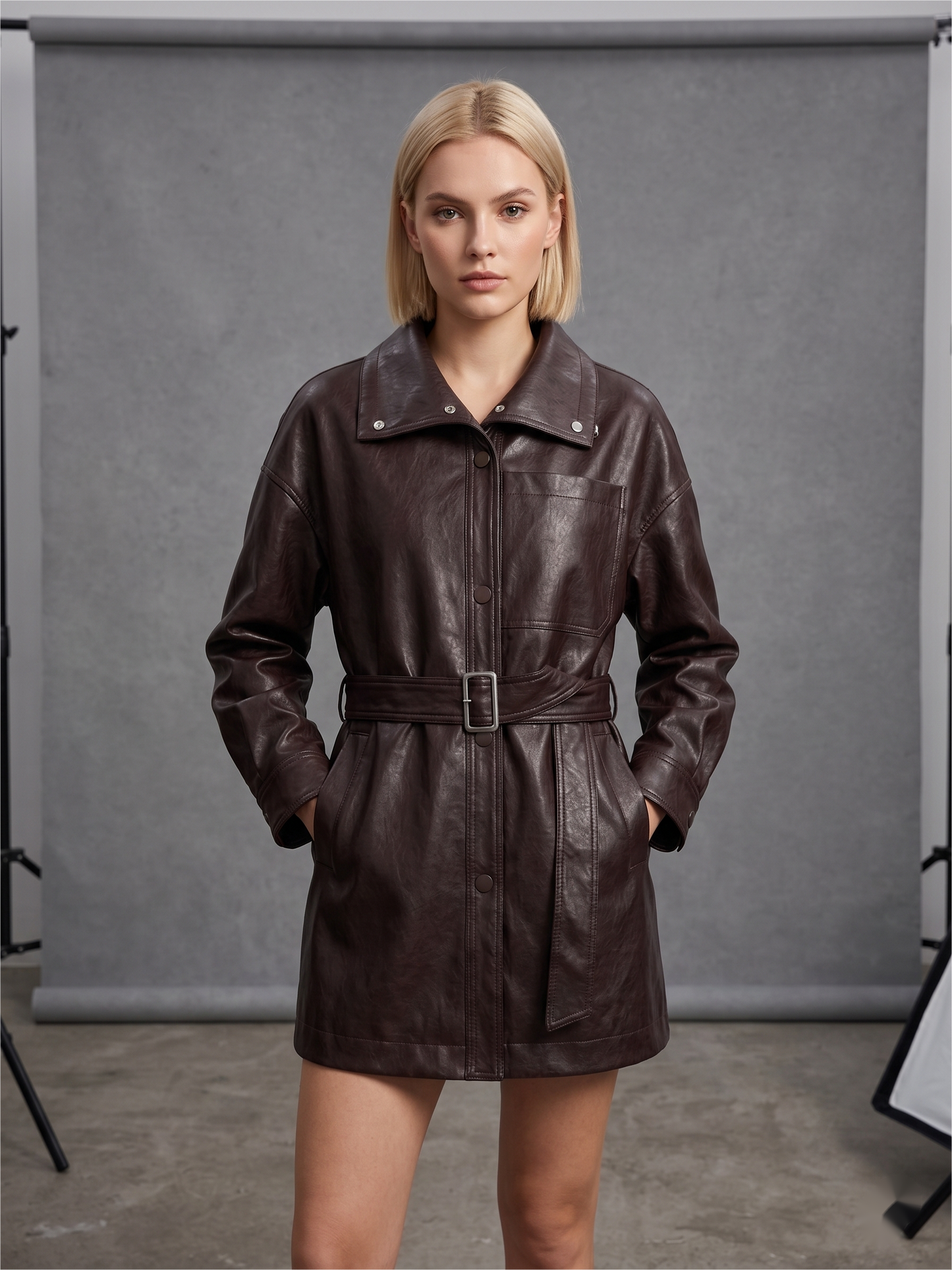 Vegan Leather Trench Coat