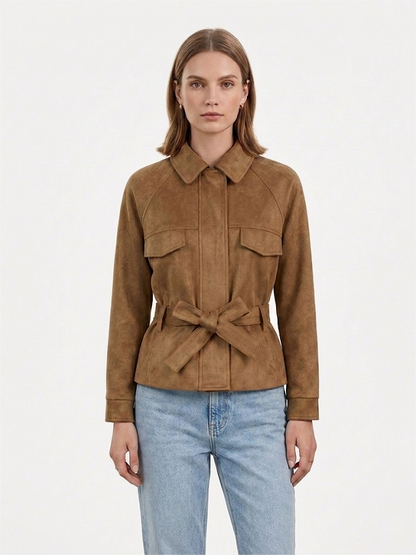 Belted Vegan Suede Jacket