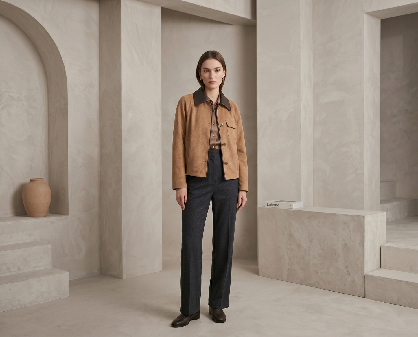 Vegan Leather Trimmed Relaxed Jacket