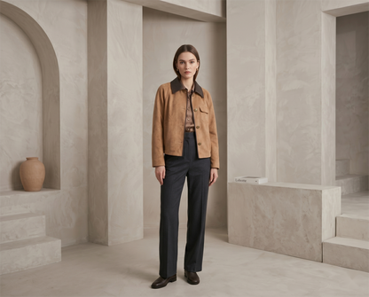 Vegan Leather Trimmed Relaxed Jacket