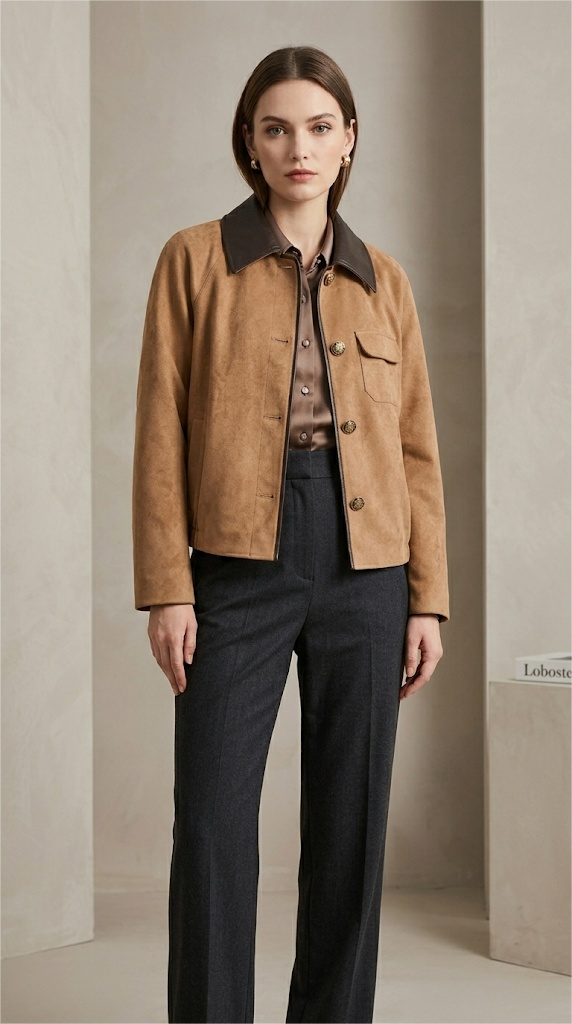 Vegan Leather Trimmed Relaxed Jacket