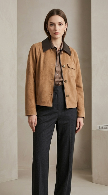 Vegan Leather Trimmed Relaxed Jacket