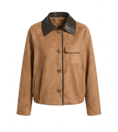 Vegan Leather Trimmed Relaxed Jacket