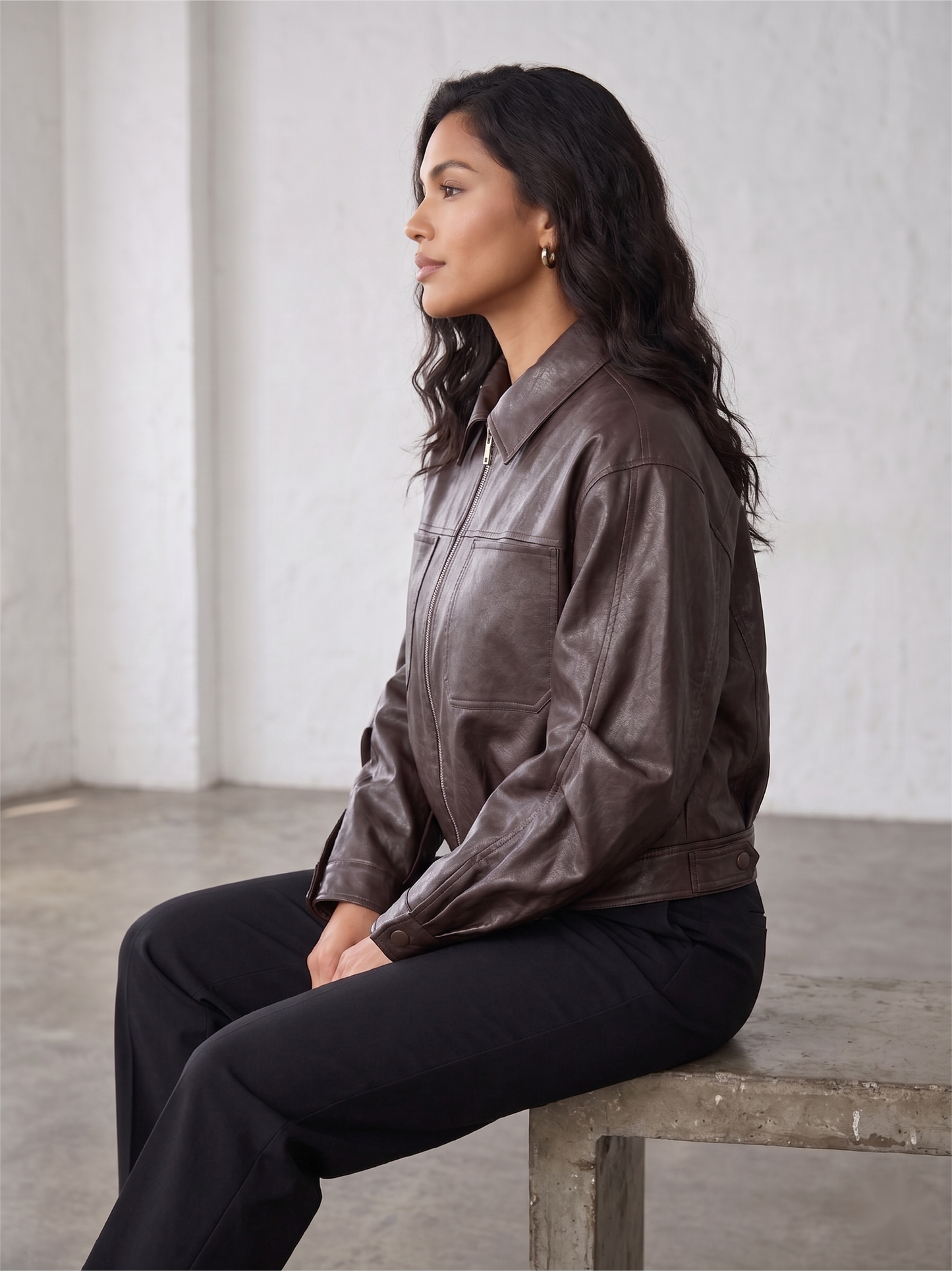 Vintage & Oversized & Relax Vegan Leather Jacket