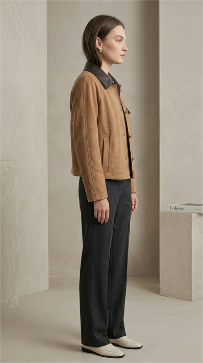 Vegan Leather Trimmed Relaxed Jacket