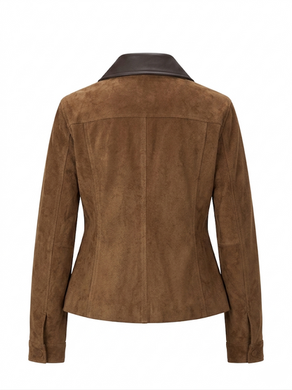 Vegan Leather Trimmed Suede Jacket