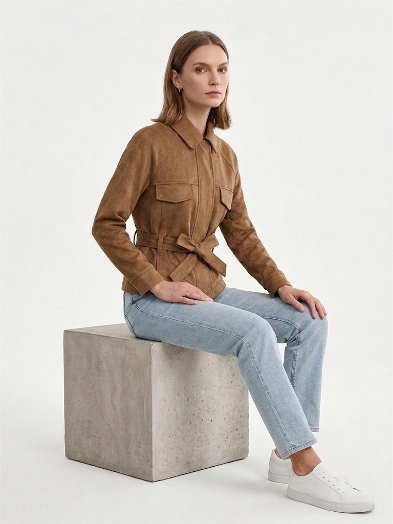 Belted Vegan Suede Jacket