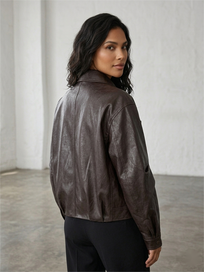 Vintage & Oversized & Relax Vegan Leather Jacket